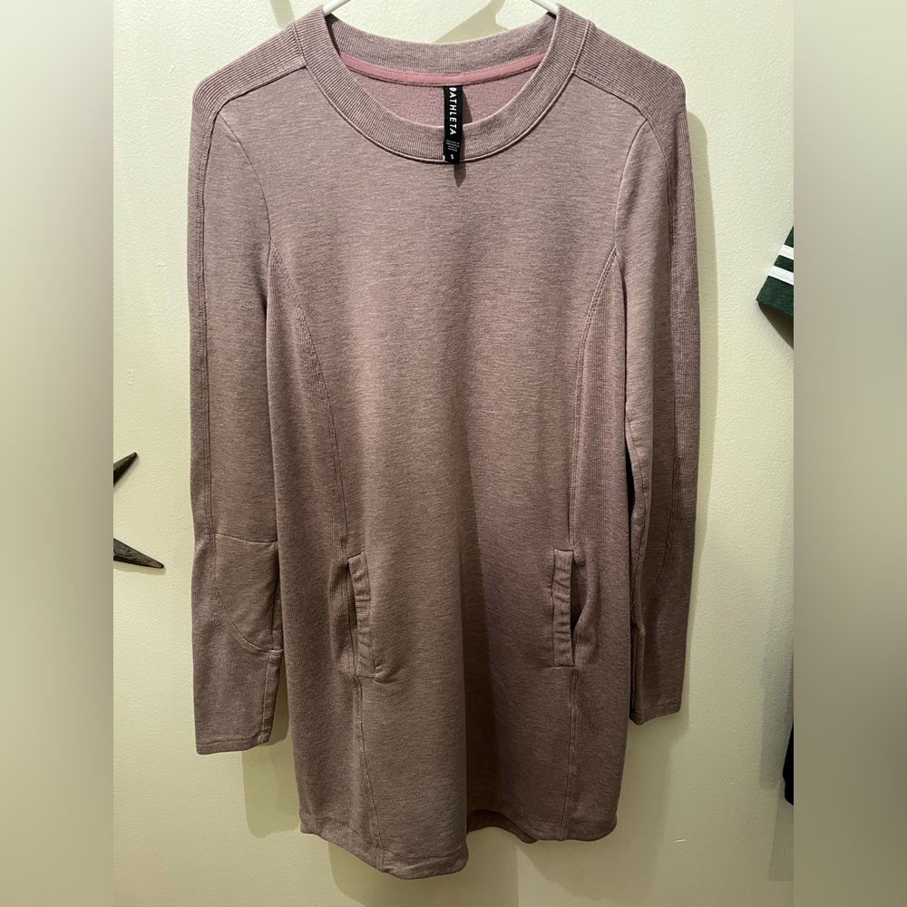 Athleta Soft Balance Tunic Dress, Flora Mauve Heather color, Small, pockets
